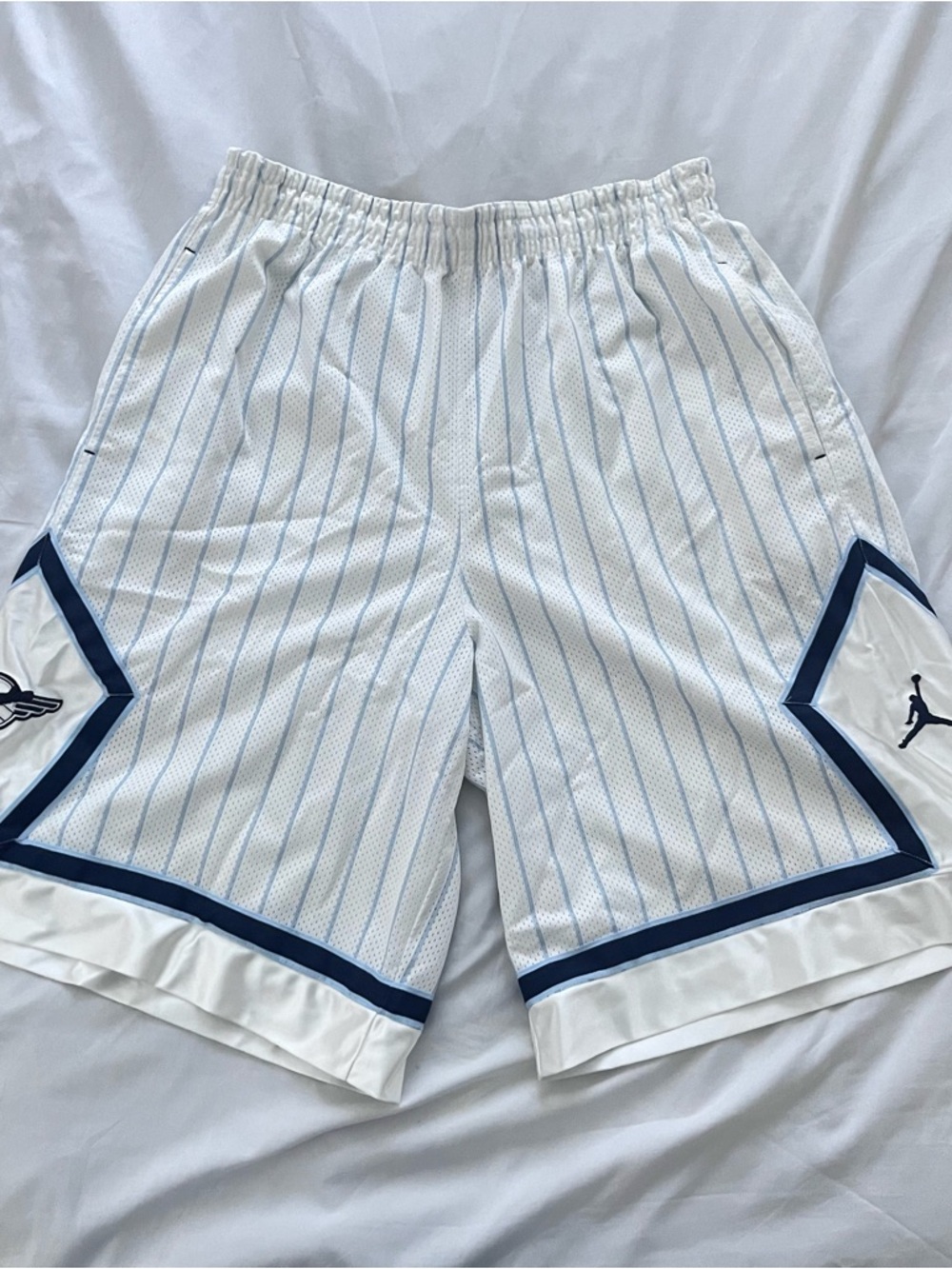Jordan White & Navy Pinstripe Basketball Shorts